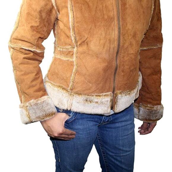 Dona Michi Genuine Suede Leather Bonded Faux Fur Zip Up Jacket Size Small - Picture 2 of 10